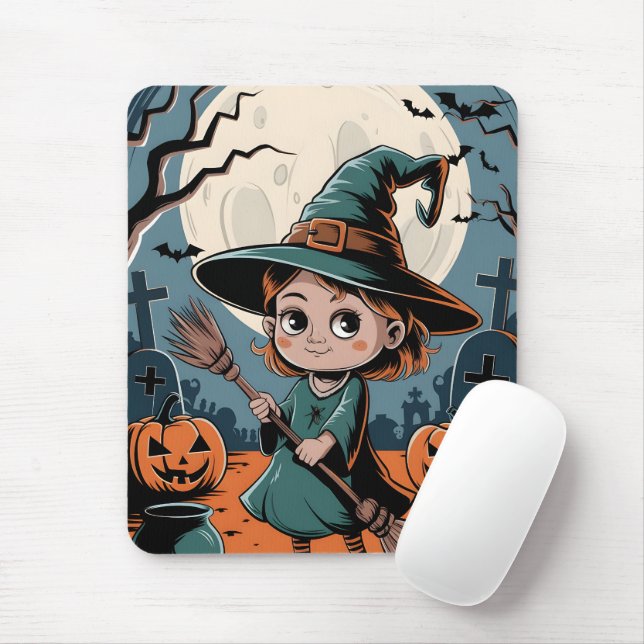 Alfombrilla De Ratón Halloween - sorcière à balai (Con ratón)