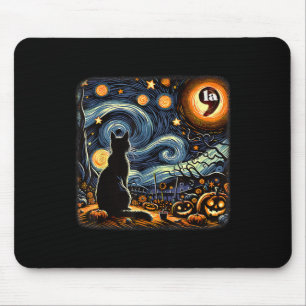 Alfombrilla De Ratón Halloween Starry Night Black Cat Comma La Kamala 1