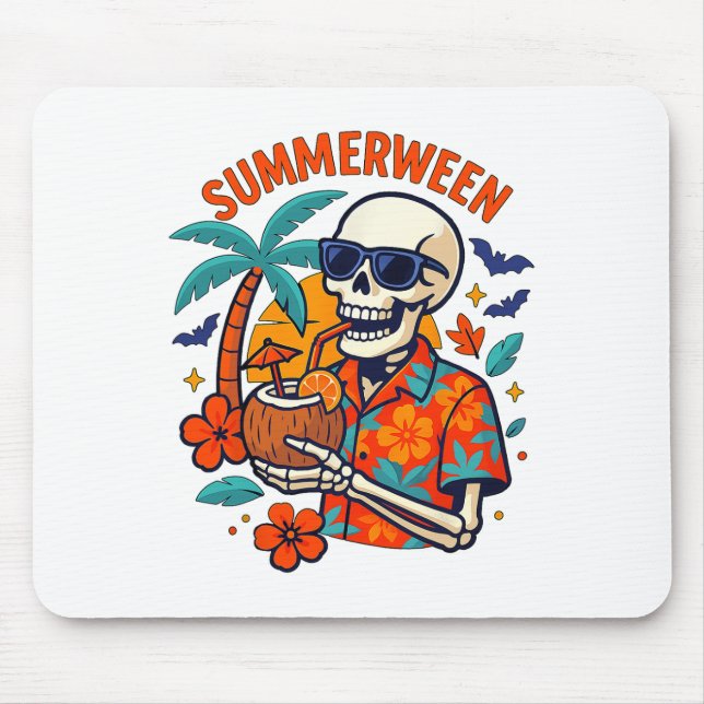 Alfombrilla De Ratón Halloween Summer Ween Skeleton Spooky Vacation Flo (Frente)