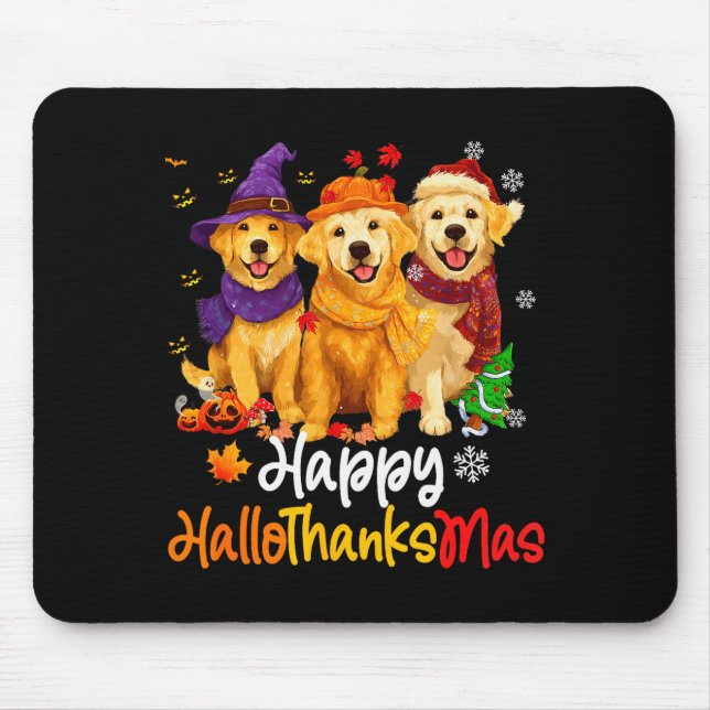 Alfombrilla De Ratón Halloween Thanksgiving Christmas Golden Retriever  (Frente)