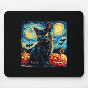 Alfombrilla De Ratón Halloween Van Gogh Noche Estrellada Gatos Negros C