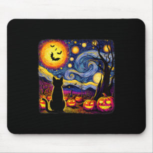 Alfombrilla De Ratón Halloween Van Gogh Starry Night Black Cat Pumpkins
