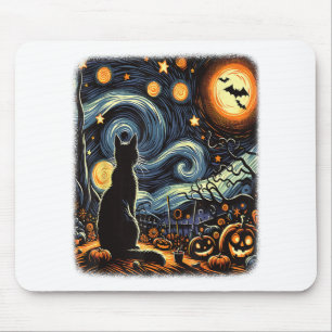 Alfombrilla De Ratón Halloween Van Gogh Starry Night Black Cat Pumpkins