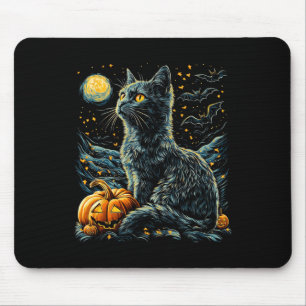 Alfombrilla De Ratón Halloween Van Gogh Starry Night Black Cat Pumpkins