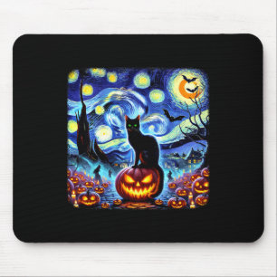 Alfombrilla De Ratón Halloween Van Gogh Starry Night Black Cat Pumpkins