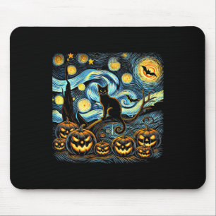 Alfombrilla De Ratón Halloween Van Gogh Starry Night Pumpkin Black Cat