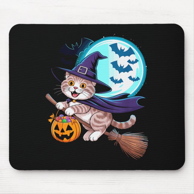 Alfombrilla De Ratón Halloween Witch Scottish Fold Moon Coupari  (Frente)