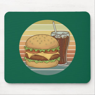 Alfombrilla De Ratón Hamburguesa retro y cola.