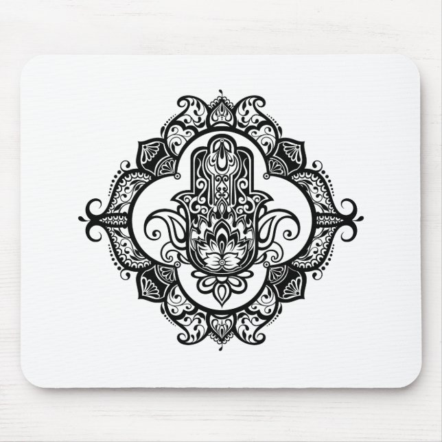 Alfombrilla De Ratón Hamsa con Doodle étnico de los ornamentos (Frente)