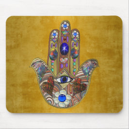 Alfombrilla De Ratón Hamsa Hearts Flores: Arte Opal sobre Oro