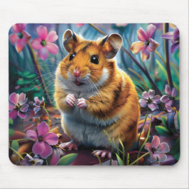 Alfombrilla De Ratón Hámster entre las flores rosadas