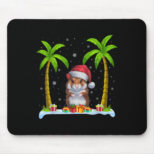 Alfombrilla De Ratón Hamster Santa Hat Palm Tree Beach Navidad Pajama (Frente)