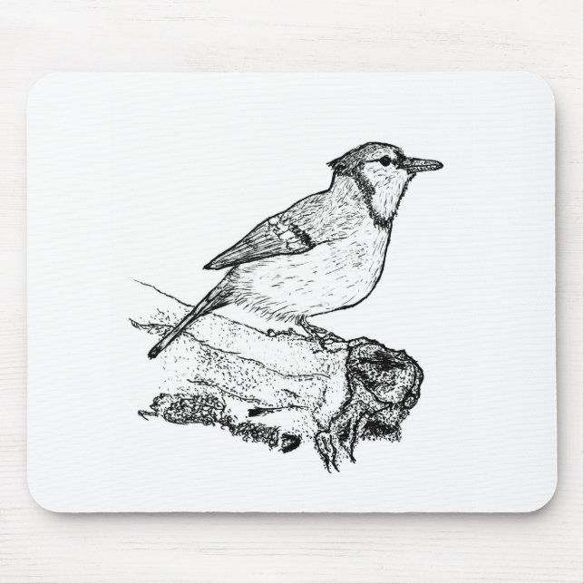 Alfombrilla De Ratón Hand-Drawn Blue Jay Stipple Art Mousepad (Frente)