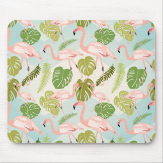 Alfombrilla De Ratón Hand drawn pink flamingo and monstera leaves. Seam