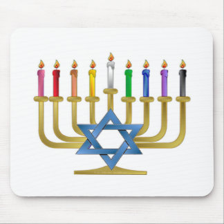 Alfombrilla De Ratón Hanukkah Candles Rainbow Gold Menorah