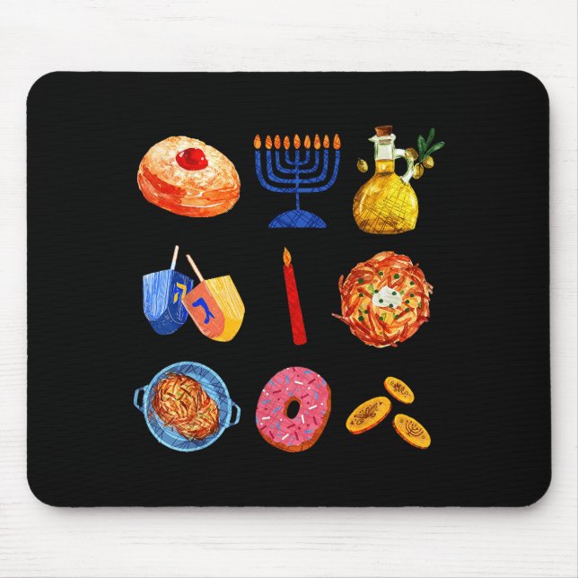 Alfombrilla De Ratón Hanukkah Latke Menorah Dreidel Donut Chanukah Jewi (Frente)