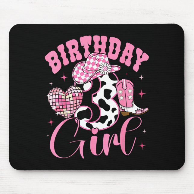Alfombrilla De Ratón Happy 3rd Birthday Girl Outfit Rodeo Western Cowgi (Frente)