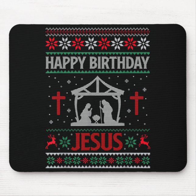 Alfombrilla De Ratón Happy Birthday Jesus Holiday Ugly Christmas Sweate (Frente)