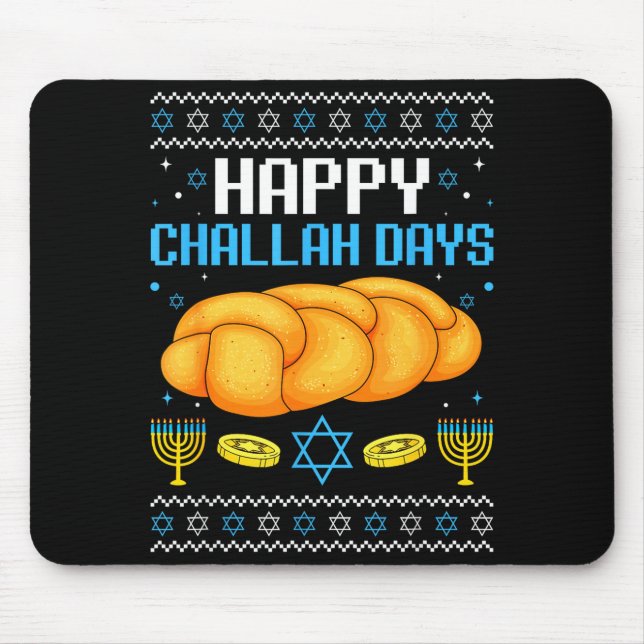 Alfombrilla De Ratón Happy Challah Days Ugly Christmas Hanukkah  (Frente)