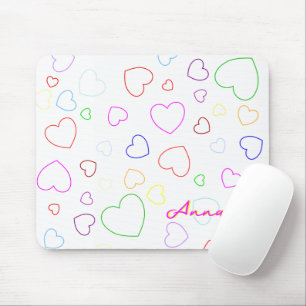 Alfombrilla De Ratón Happy Colorful Hearts Custom Name Mousepad