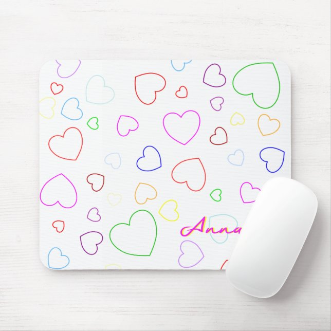 Alfombrilla De Ratón Happy Colorful Hearts Custom Name Mousepad (Con ratón)