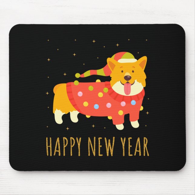 Alfombrilla De Ratón Happy Dog Corgi Celebrating New Year Cozy Christma (Frente)