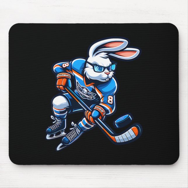 Alfombrilla De Ratón Happy Easter Bunny Hockey Rabbit Men Women Kid  (Frente)