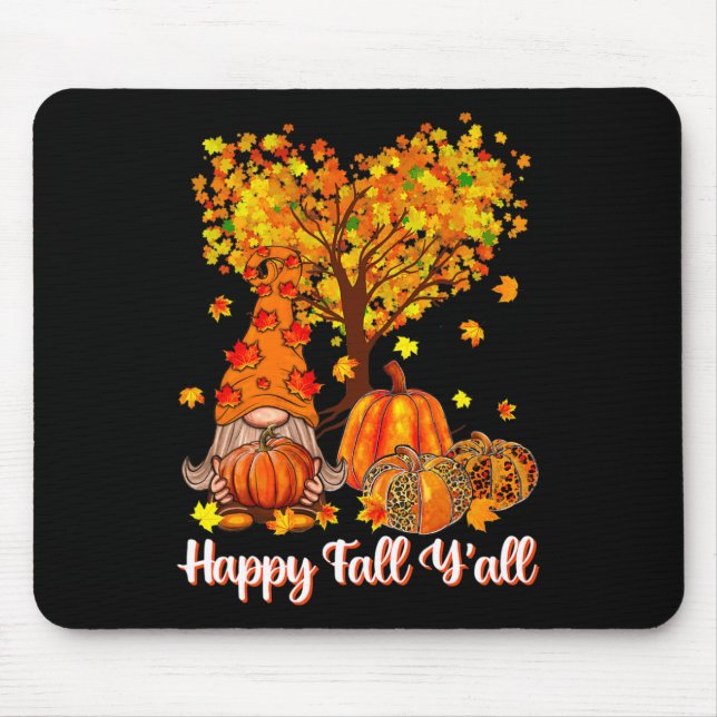 Alfombrilla De Ratón Happy Fall Y'all Funny Gnome Leopard Pumpkin Autum (Frente)