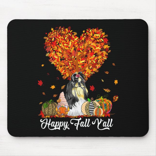 Alfombrilla De Ratón Happy Fall Y'all Funny Shih Tzu Autumn Pumpkins (Frente)