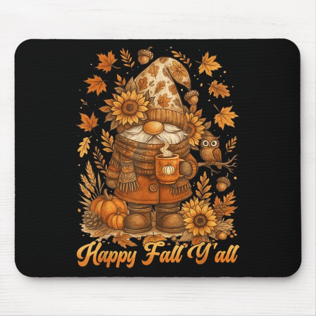 Alfombrilla De Ratón Happy Fall Y'all Gnome Pumpkin Autumn Thanksgiving (Frente)