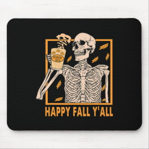 Alfombrilla De Ratón Happy Fall Yall Women Halloween Skeletine Pumpkin 