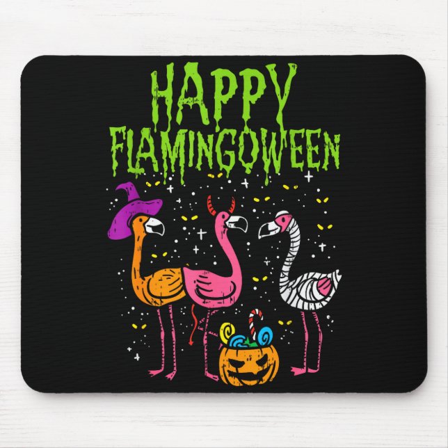 Alfombrilla De Ratón Happy Flamingoween Y Flamingos Funny Halloween Cos (Frente)