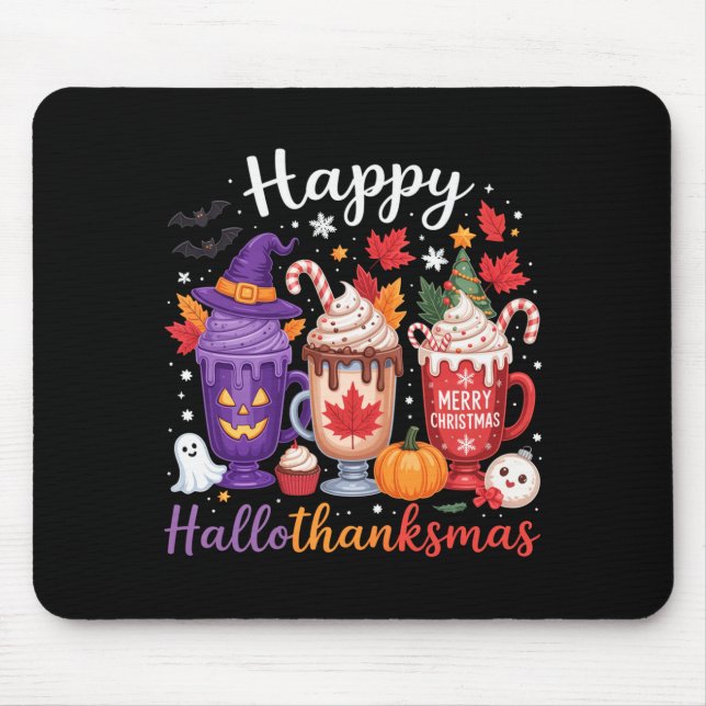 Alfombrilla De Ratón Happy Hallothanksmas Coffee Lover Halloween Merry  (Frente)