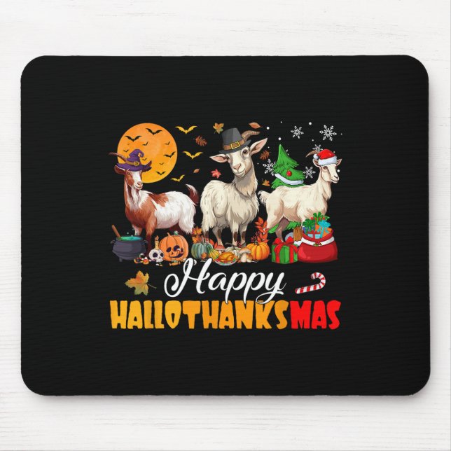 Alfombrilla De Ratón Happy Hallothanksmas Goat Halloween Thanksgiving C (Frente)