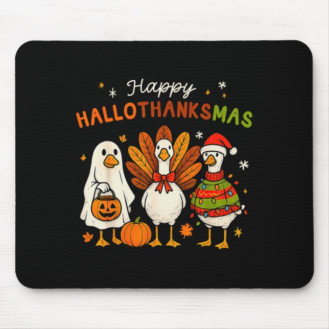 Alfombrilla De Ratón Happy Hallothanksmas Goose Halloween Thanksgiving  (Frente)