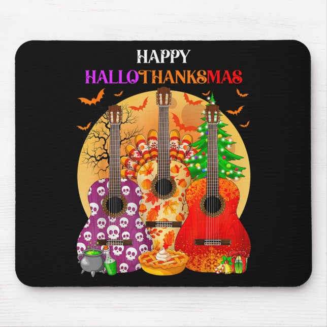 Alfombrilla De Ratón Happy Hallothanksmas Guitar Halloween Thanksgiving (Frente)