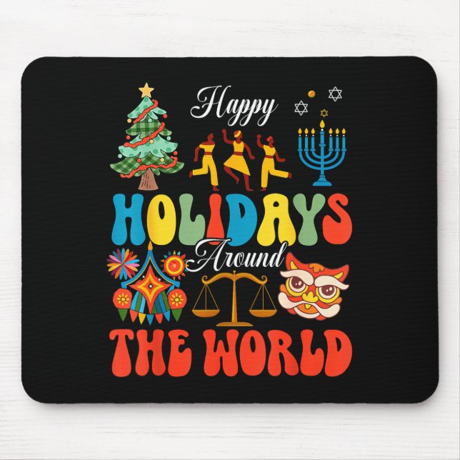 Alfombrilla De Ratón Happy Holidays Around World Christmas Hanukkah Diw (Frente)