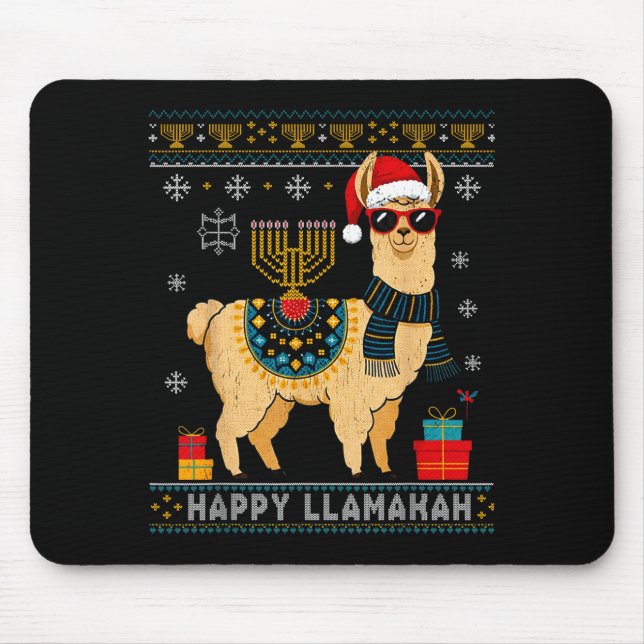 Alfombrilla De Ratón Happy Llamakah Funny Ugly Hanukkah Sweater Llama P (Frente)