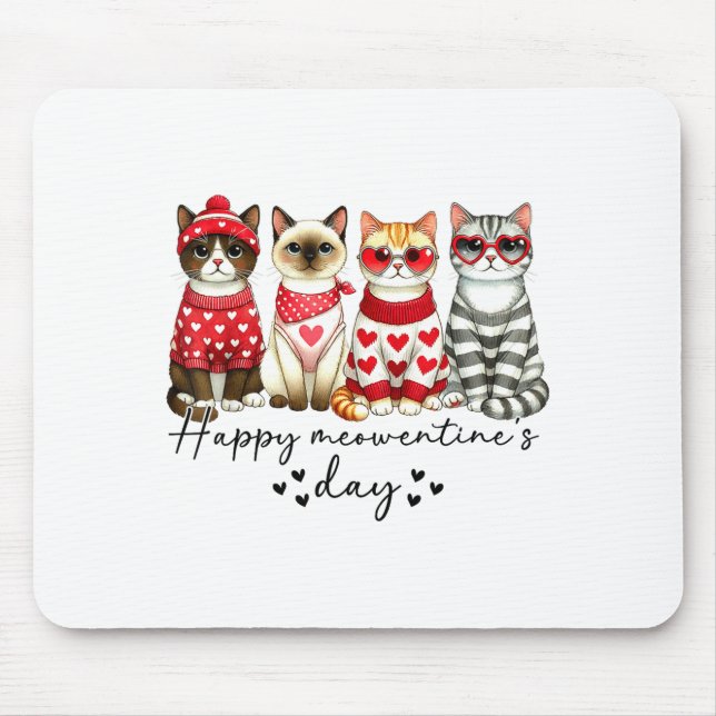 Alfombrilla De Ratón Happy Meowentine's Day Cute Valentines Funny Cat S (Frente)