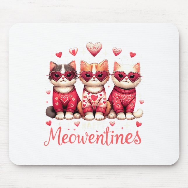 Alfombrilla De Ratón Happy Meowentines Funny Cute Valentine Cats Love C (Frente)