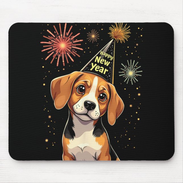 Alfombrilla De Ratón Happy New Year 2025 Eve Firework Dog Funny Beagle  (Frente)