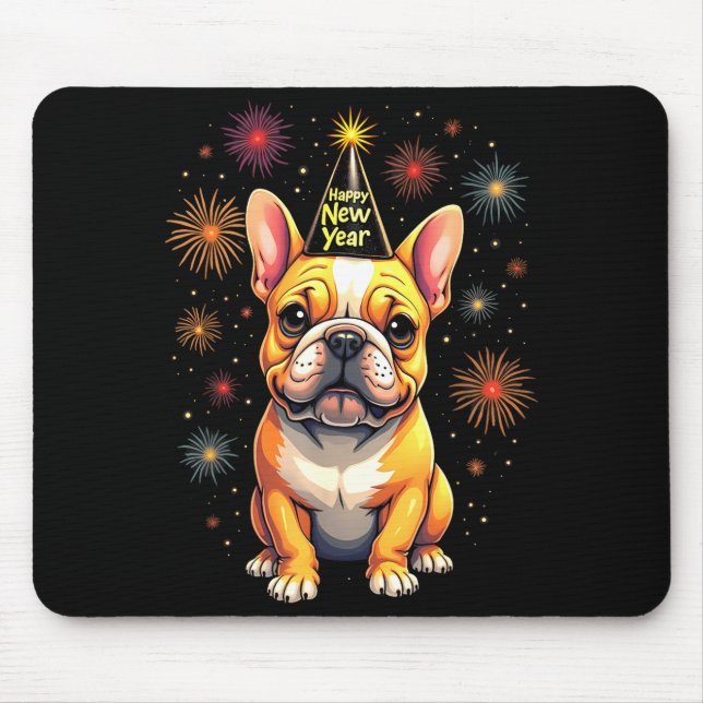 Alfombrilla De Ratón Happy New Year 2025 Eve Firework Dog Funny French  (Frente)