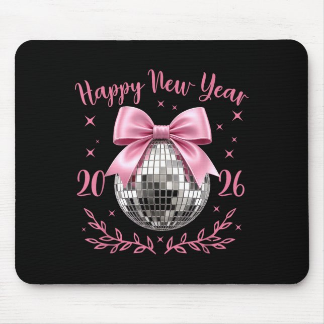 Alfombrilla De Ratón Happy New Year 2026 Coquette Nk Bow Disco Ball Wom (Frente)