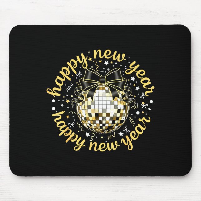 Alfombrilla De Ratón Happy New Year 2026 Disco Ball Gold Bow Coquette C (Frente)