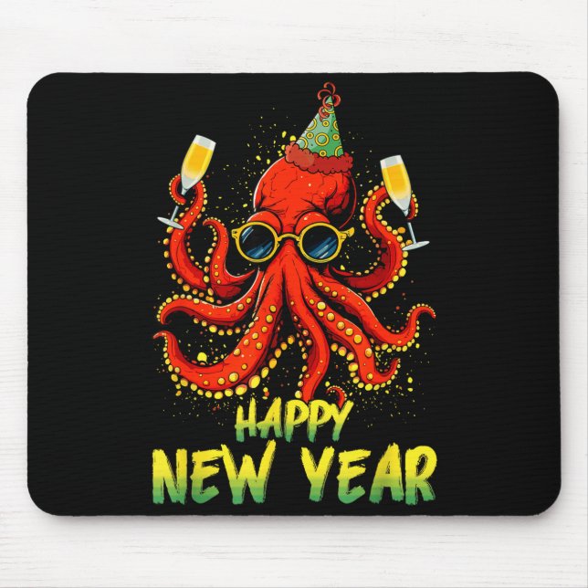 Alfombrilla De Ratón Happy New Year 2026 Octopus Drinking Champagne New (Frente)
