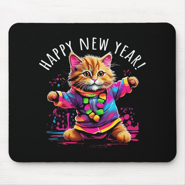 Alfombrilla De Ratón Happy New Year Party Dancing Cat Design  (Frente)
