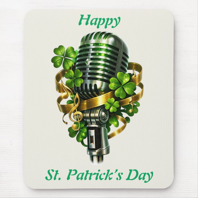Alfombrilla De Ratón Happy St. Patrick’s Day Shamrock & Microphone (Frente)