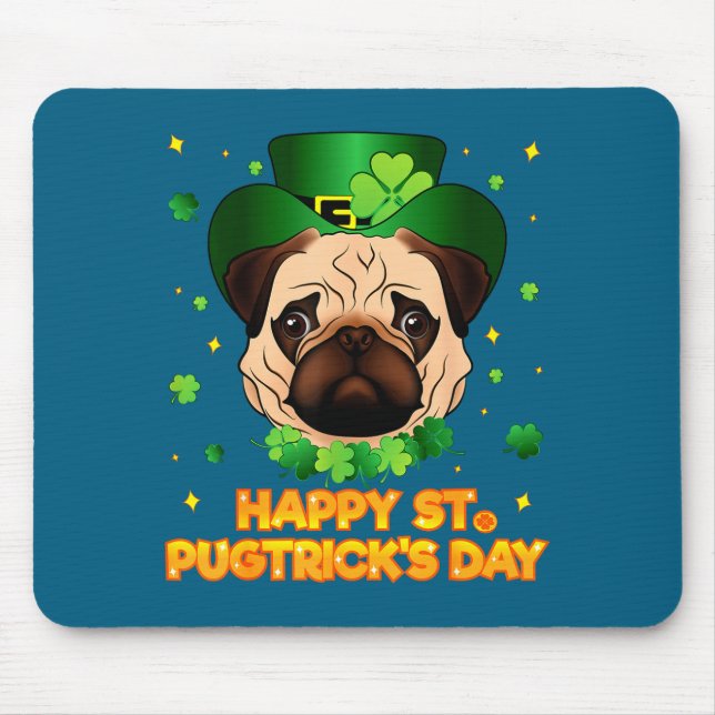 Alfombrilla De Ratón Happy St Patricks Pugtricks Day Irish Pug Leprecha (Frente)