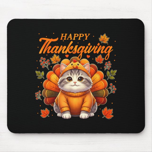 Alfombrilla De Ratón Happy Thanksgiving Cat Turkey Day Autumn Fall Men  (Frente)