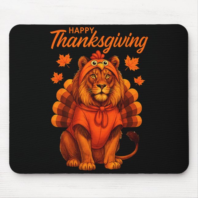 Alfombrilla De Ratón Happy Thanksgiving Lion Women Boys Girls Kids Outf (Frente)